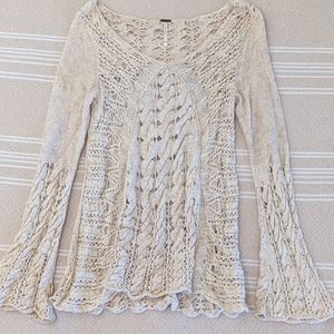 Free People cream knit crochet sweater